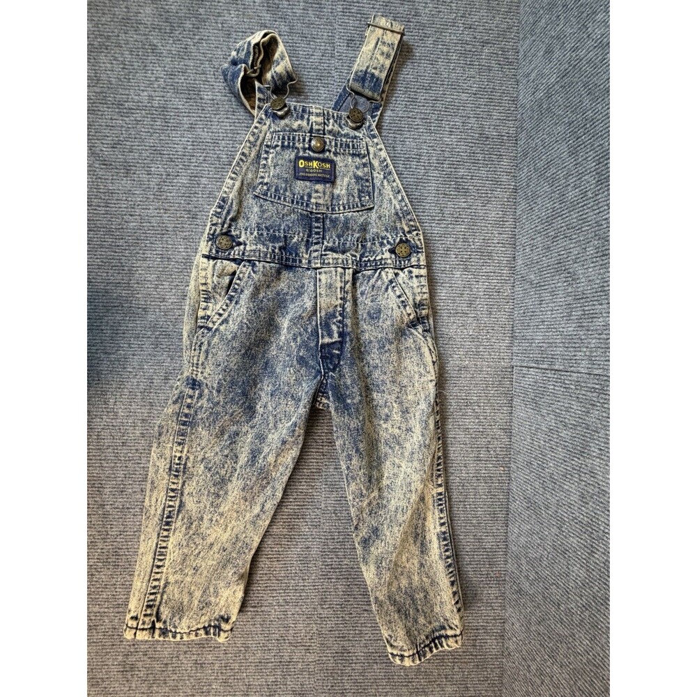 Vintage Oshkosh B'gosh Denim Acid Wash Jean Bib Overalls Bibs Vestbak 2T